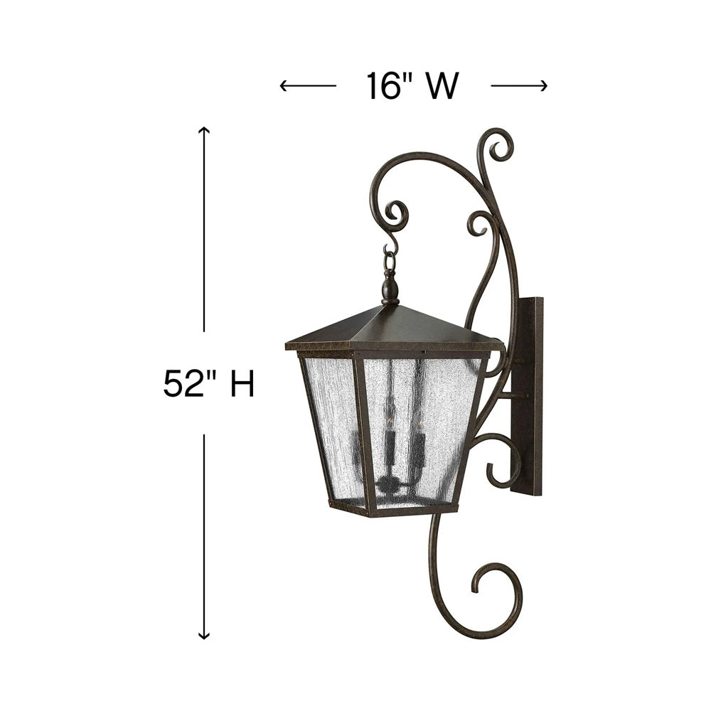 Trellis Scroll Outdoor Wall Light - line drawing.