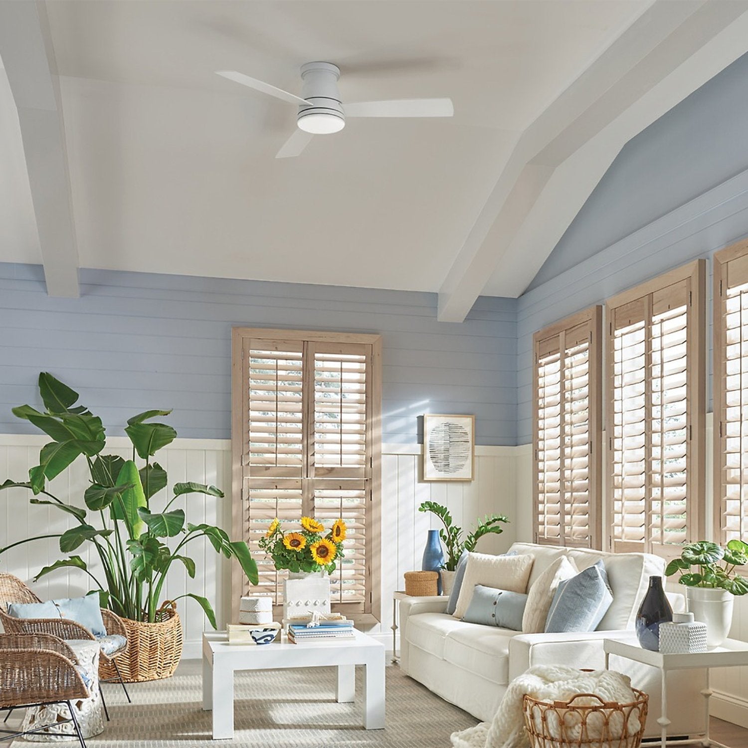 Trey LED Ceiling Fan in living room.