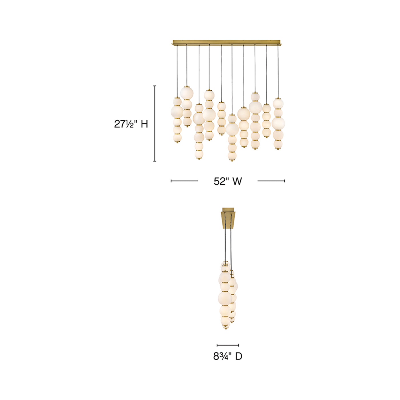 Trigo Linear LED Pendant Light - line drawing.