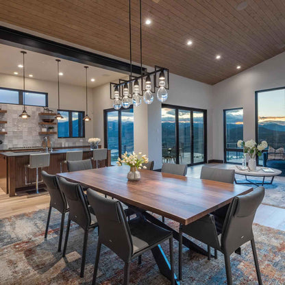 Apothecary Linear Pendant Light in dining room.