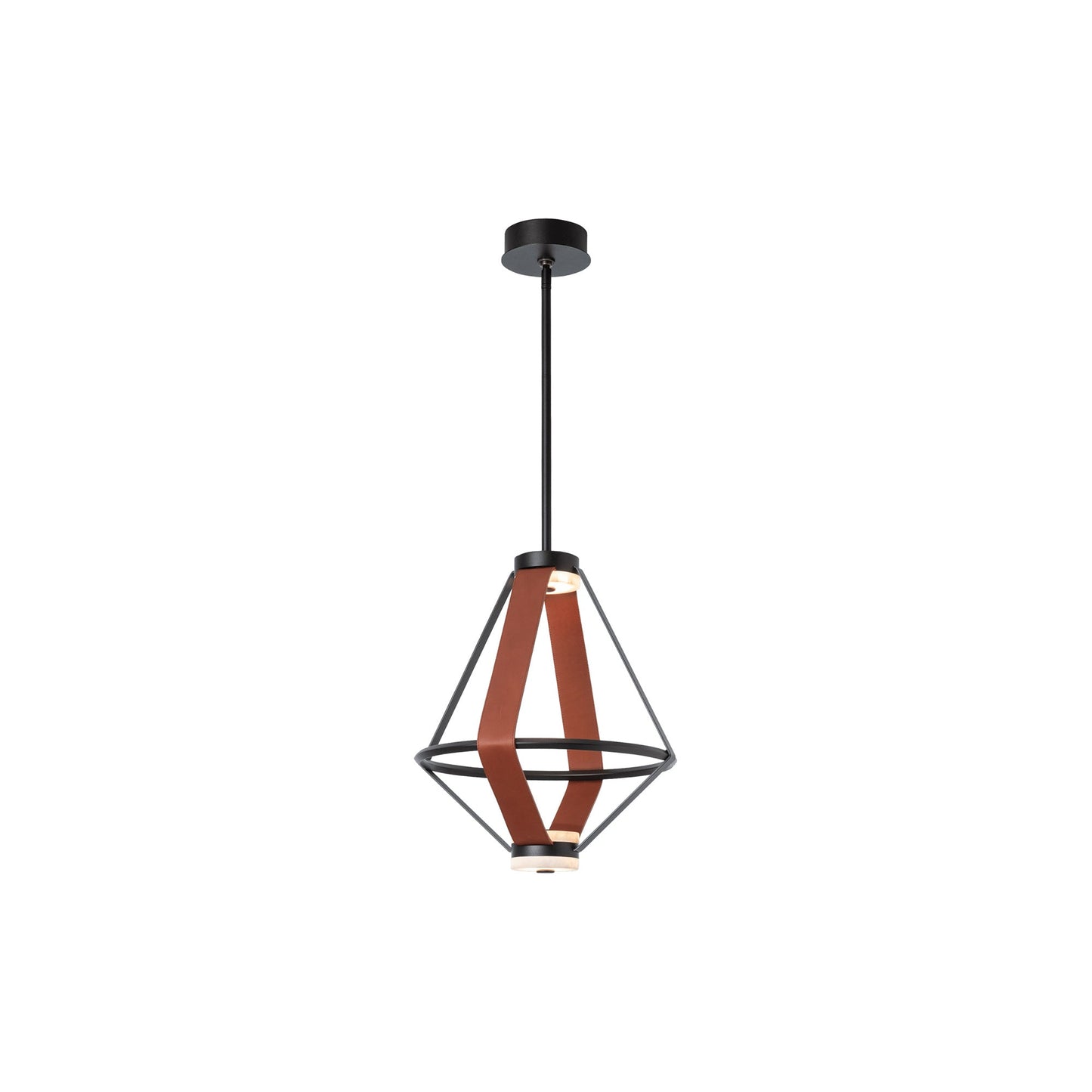 Aspen LED Pendant Light in Black/Leather Chestnut (20-Inch).
