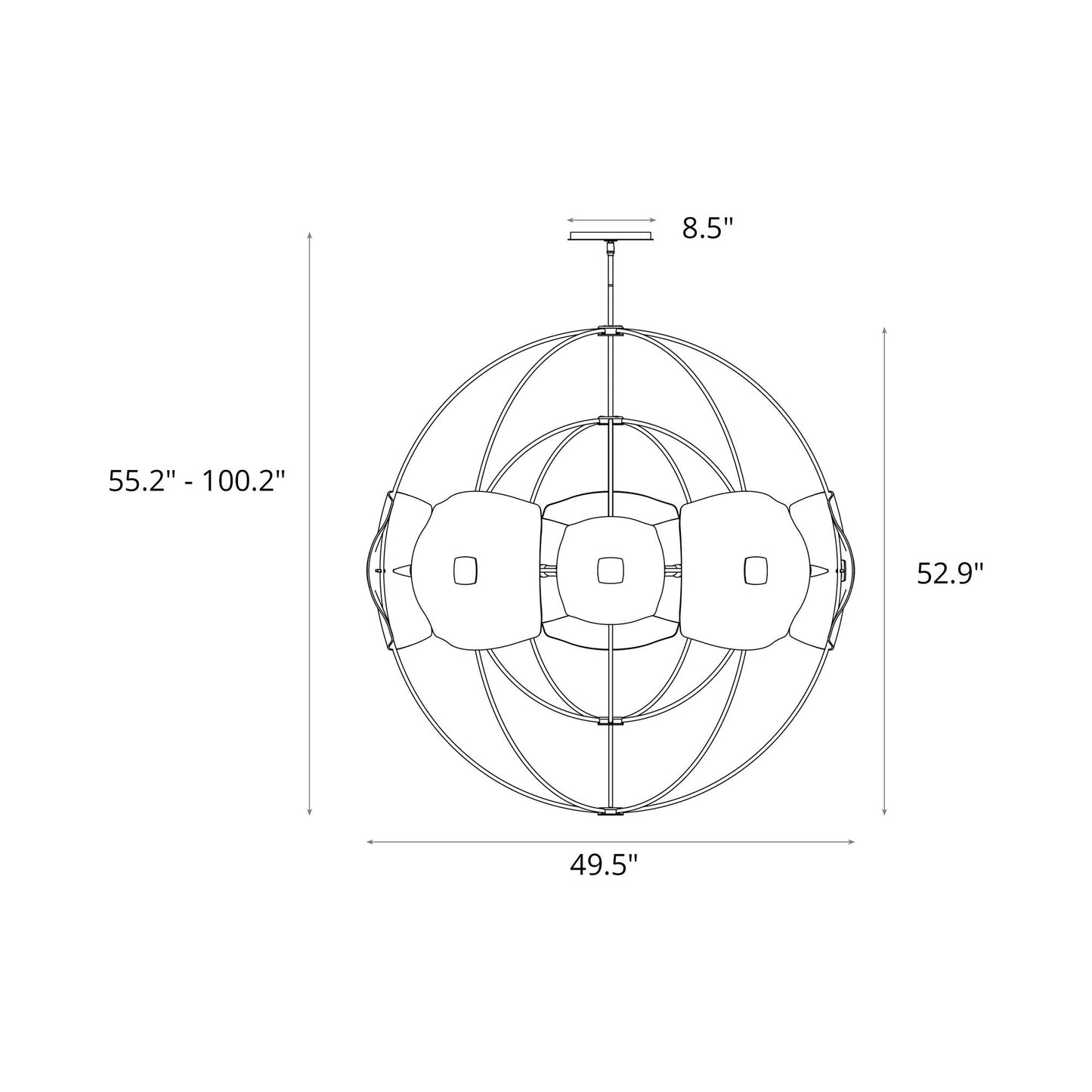Astra Orb Pendant Light - line drawing.