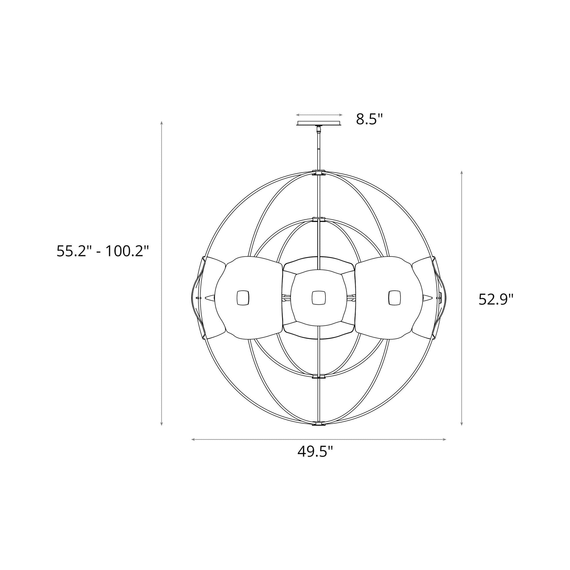 Astra Orb Pendant Light - line drawing.
