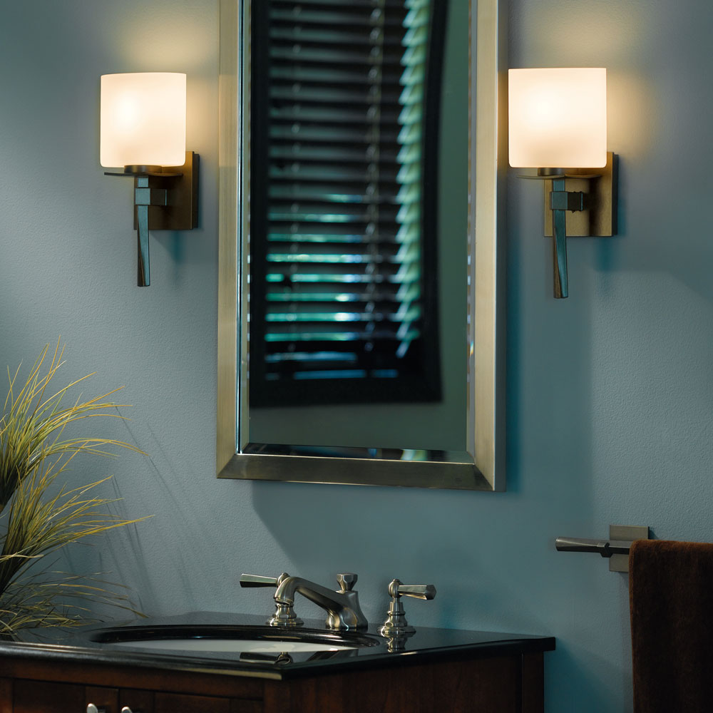 Beacon Hall Ellipse Glass Wall Light in bathroom.