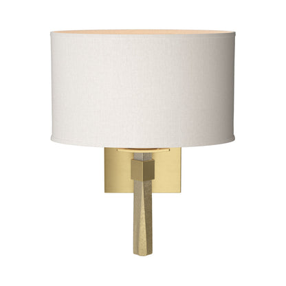 Beacon Hall Oval Drum Shade Wall Light in Modern Brass/Flax.