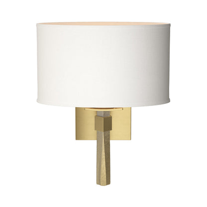 Beacon Hall Oval Drum Shade Wall Light in Modern Brass/Natural Anna.