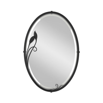 Beveled Leaf Oval Mirror in Black.