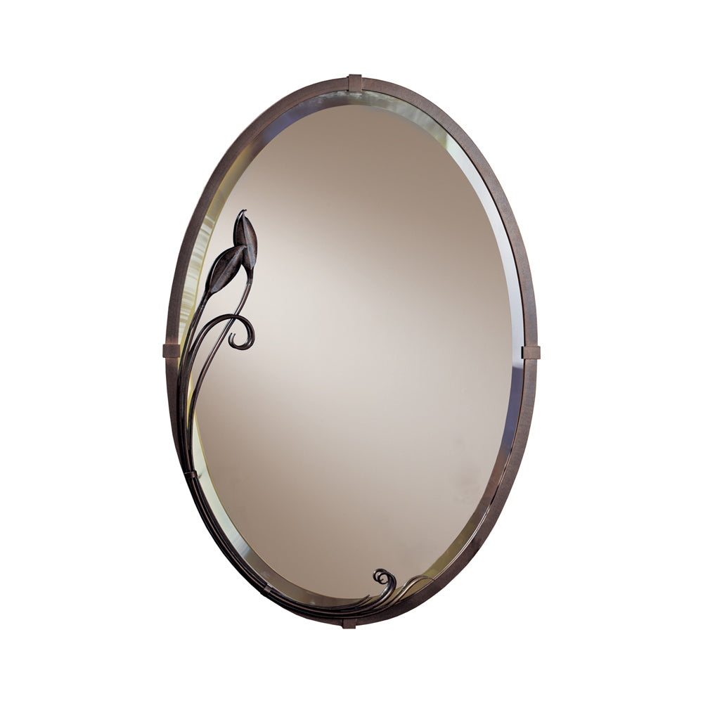 Beveled Leaf Oval Mirror in Bronze.