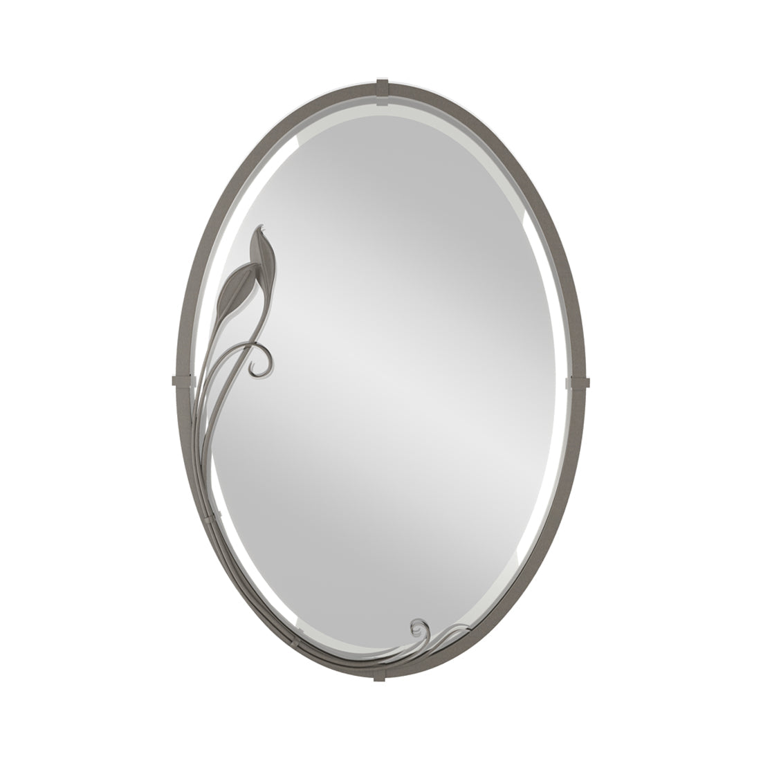 Beveled Leaf Oval Mirror in Dark Smoke.