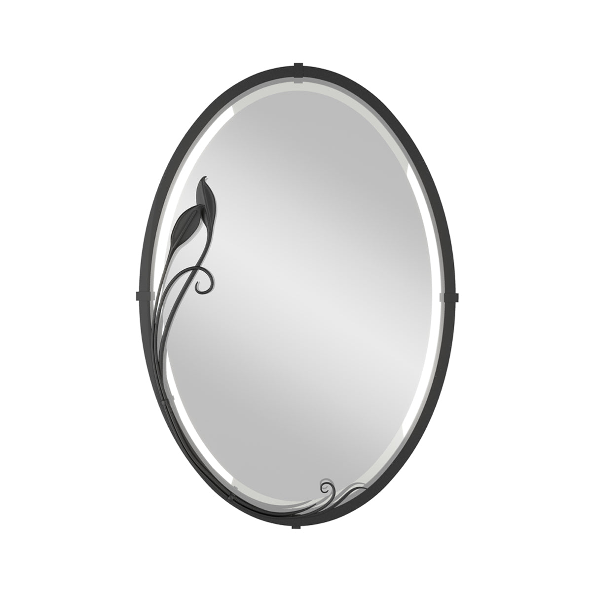 Beveled Leaf Oval Mirror in Ink.
