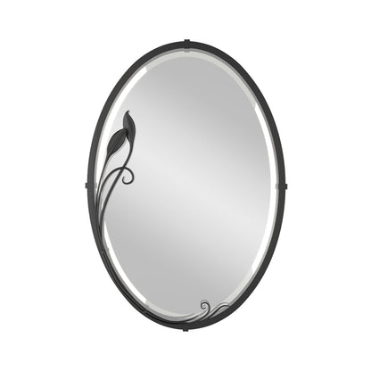 Beveled Leaf Oval Mirror in Ink.
