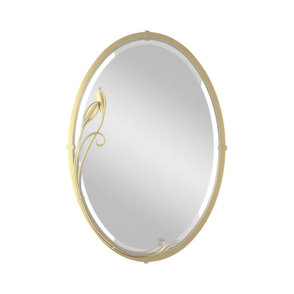 Beveled Leaf Oval Mirror in Modern Brass.