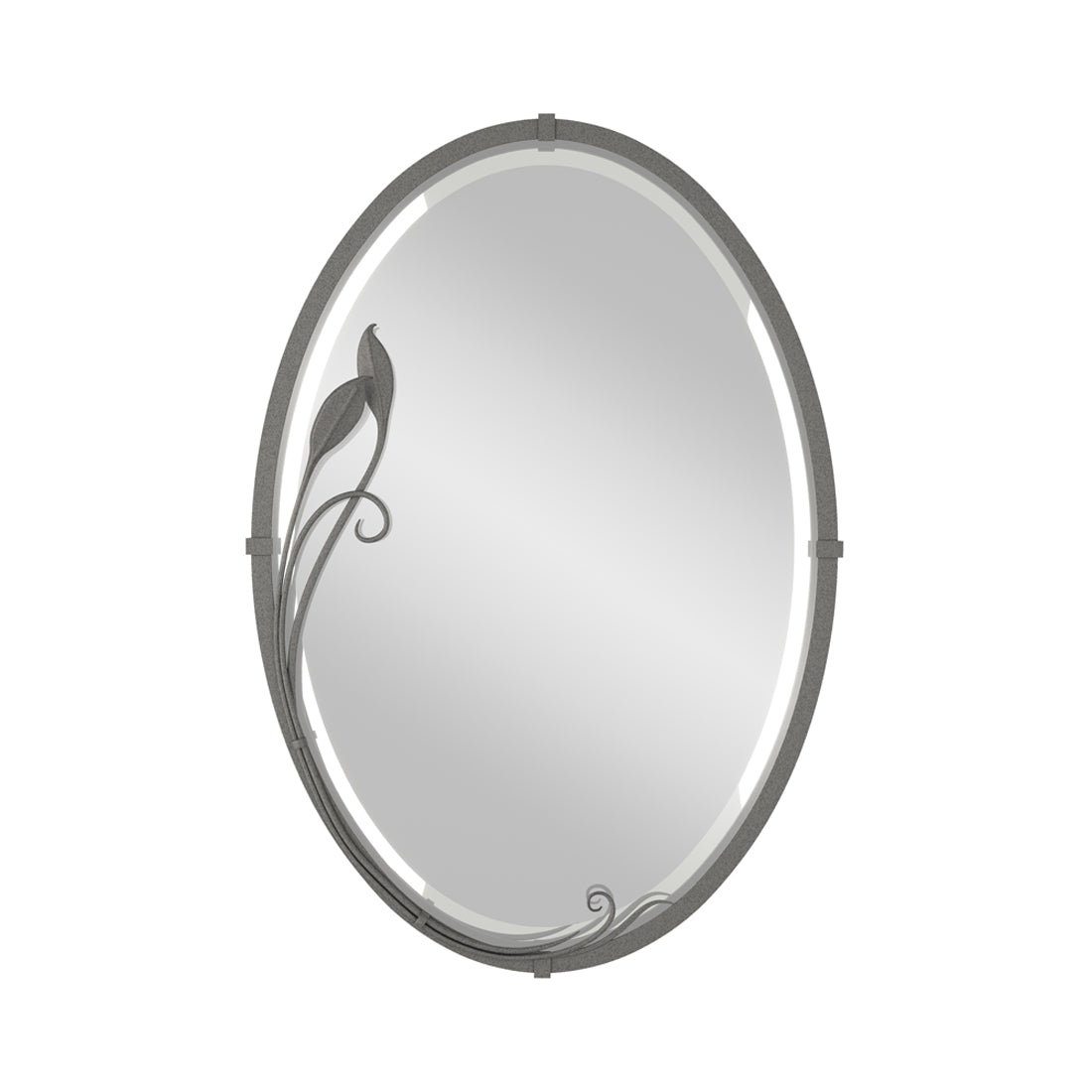 Beveled Leaf Oval Mirror in Natural Iron.