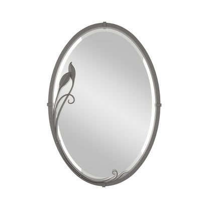 Beveled Leaf Oval Mirror in Natural Iron.