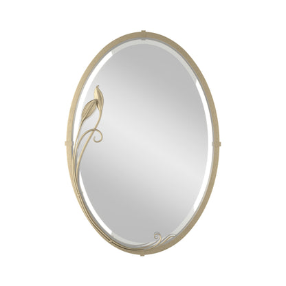 Beveled Leaf Oval Mirror in Soft Gold.