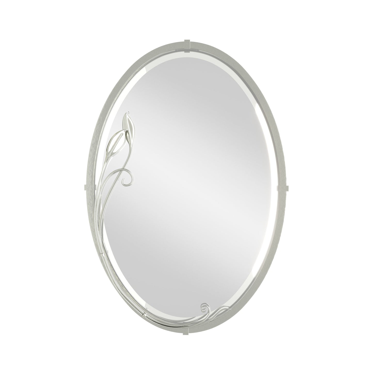 Beveled Leaf Oval Mirror in Sterling.