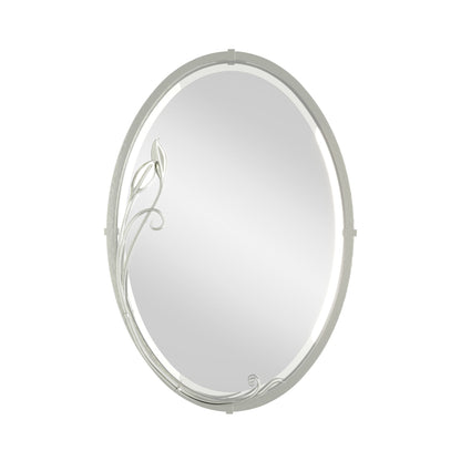 Beveled Leaf Oval Mirror in Sterling.