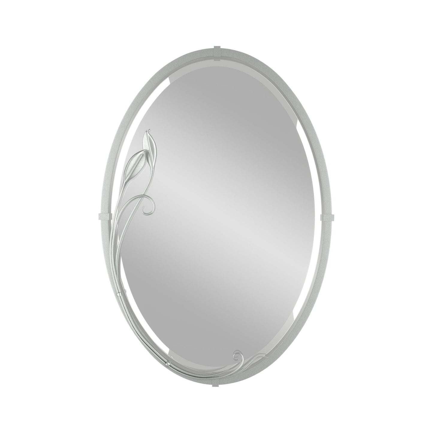 Beveled Leaf Oval Mirror in Vintage Platinum.