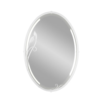 Beveled Leaf Oval Mirror in White.