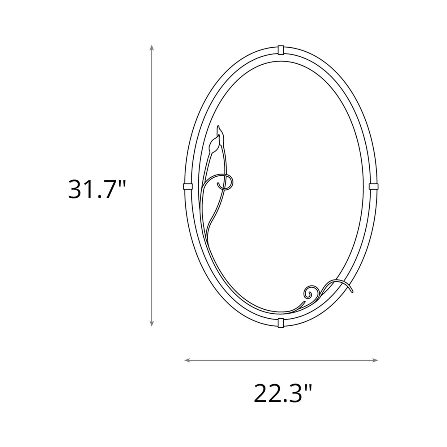 Beveled Leaf Oval Mirror - line drawing.