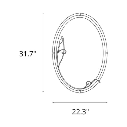 Beveled Leaf Oval Mirror - line drawing.