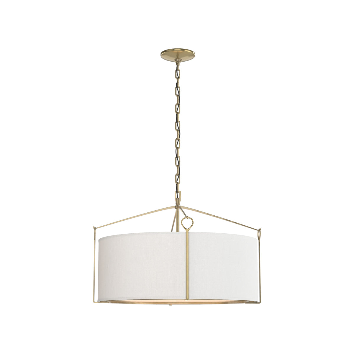 Bow Drum Pendant Light in Modern Brass/Natural Anna (Small).