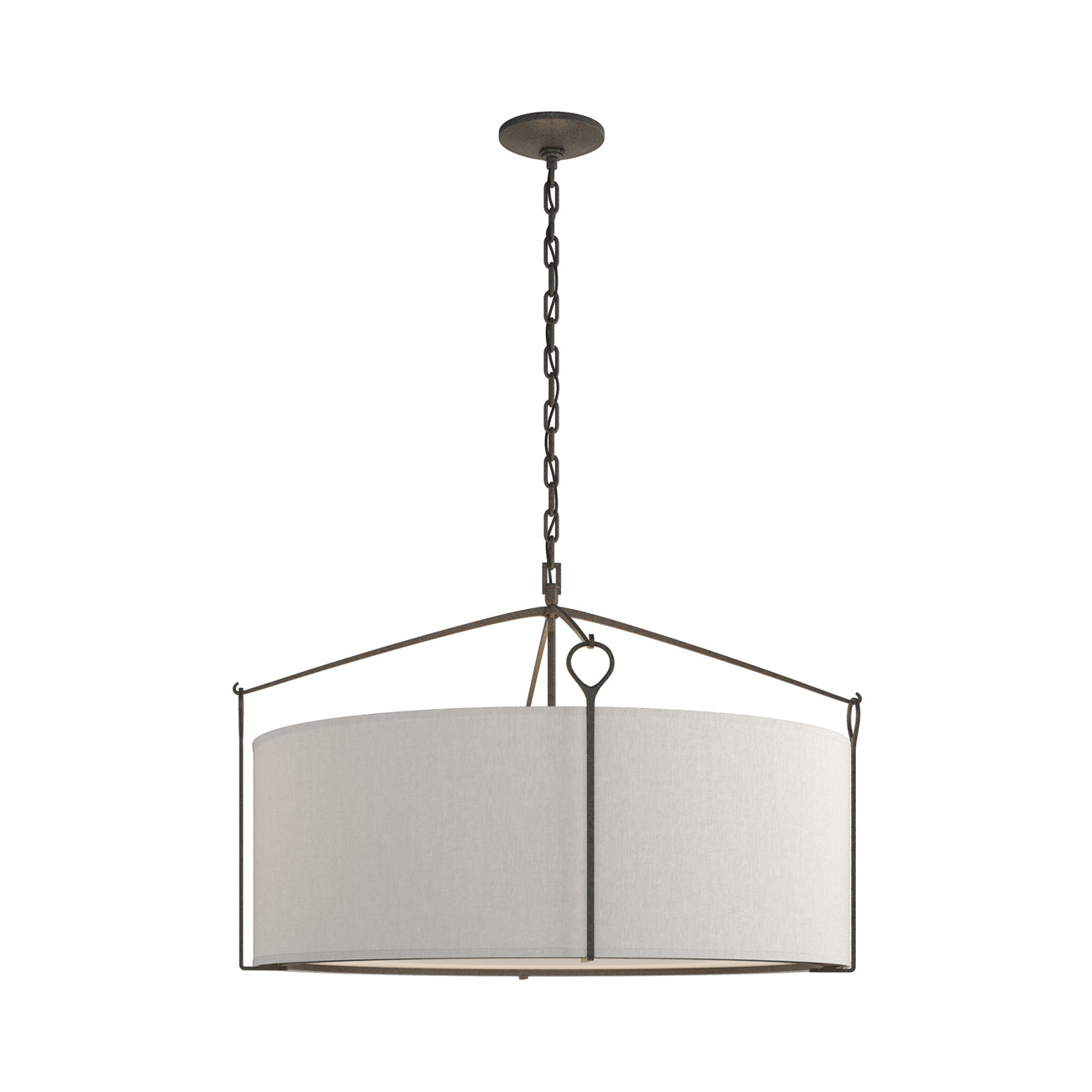 Bow Drum Pendant Light in Natural Iron/Flax (Large).