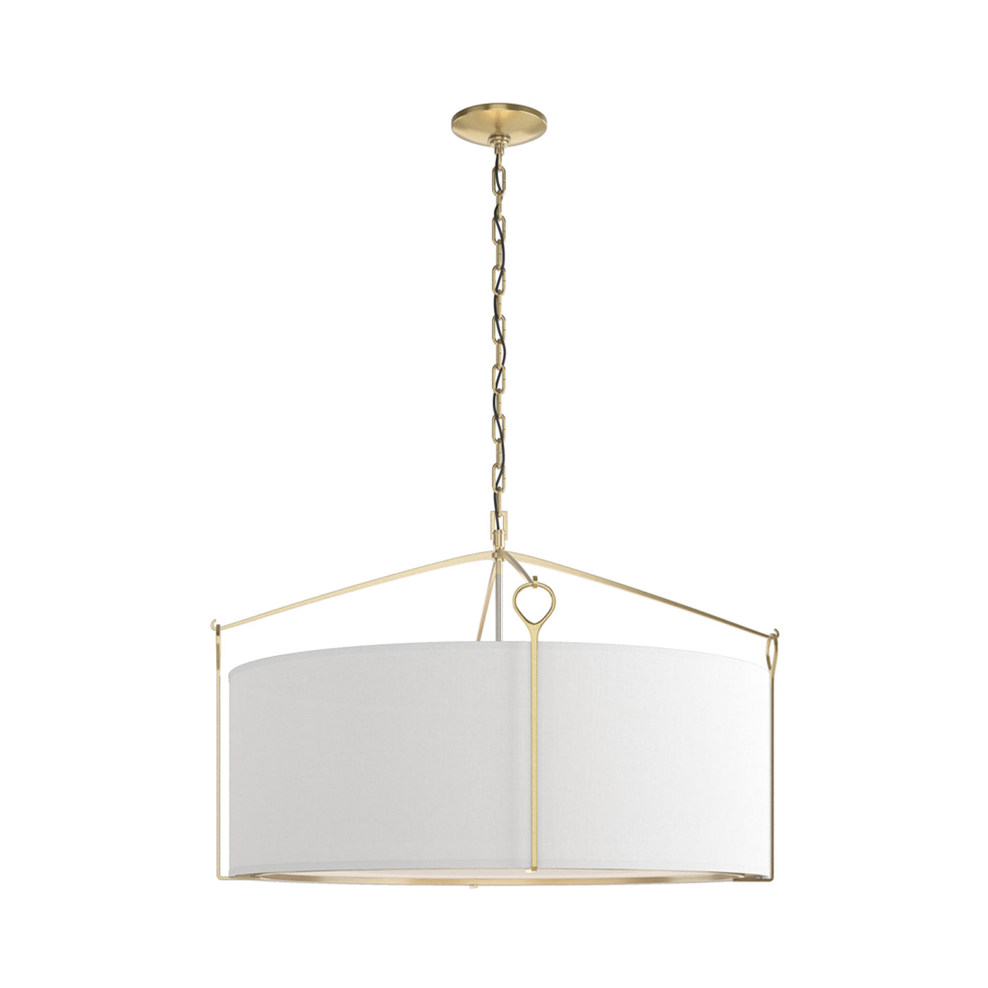 Bow Drum Pendant Light in Modern Brass/Natural Anna (Large).