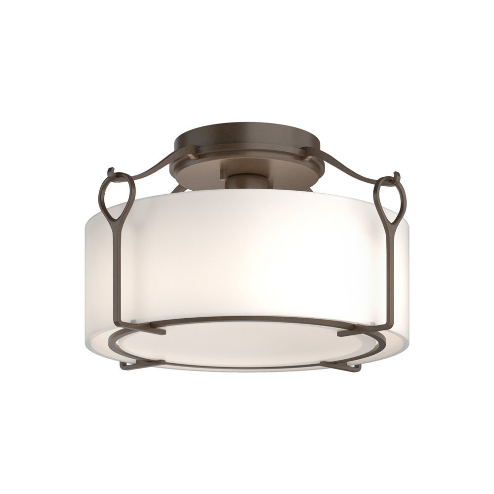 Bow Drum Semi Flush Mount Ceiling Light in Bronze/Opal Glass (Medium).
