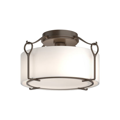 Bow Drum Semi Flush Mount Ceiling Light in Bronze/Opal Glass (Medium).