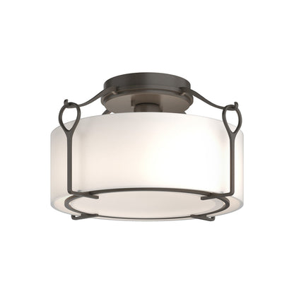 Bow Drum Semi Flush Mount Ceiling Light in Dark Smoke/Opal Glass (Medium).