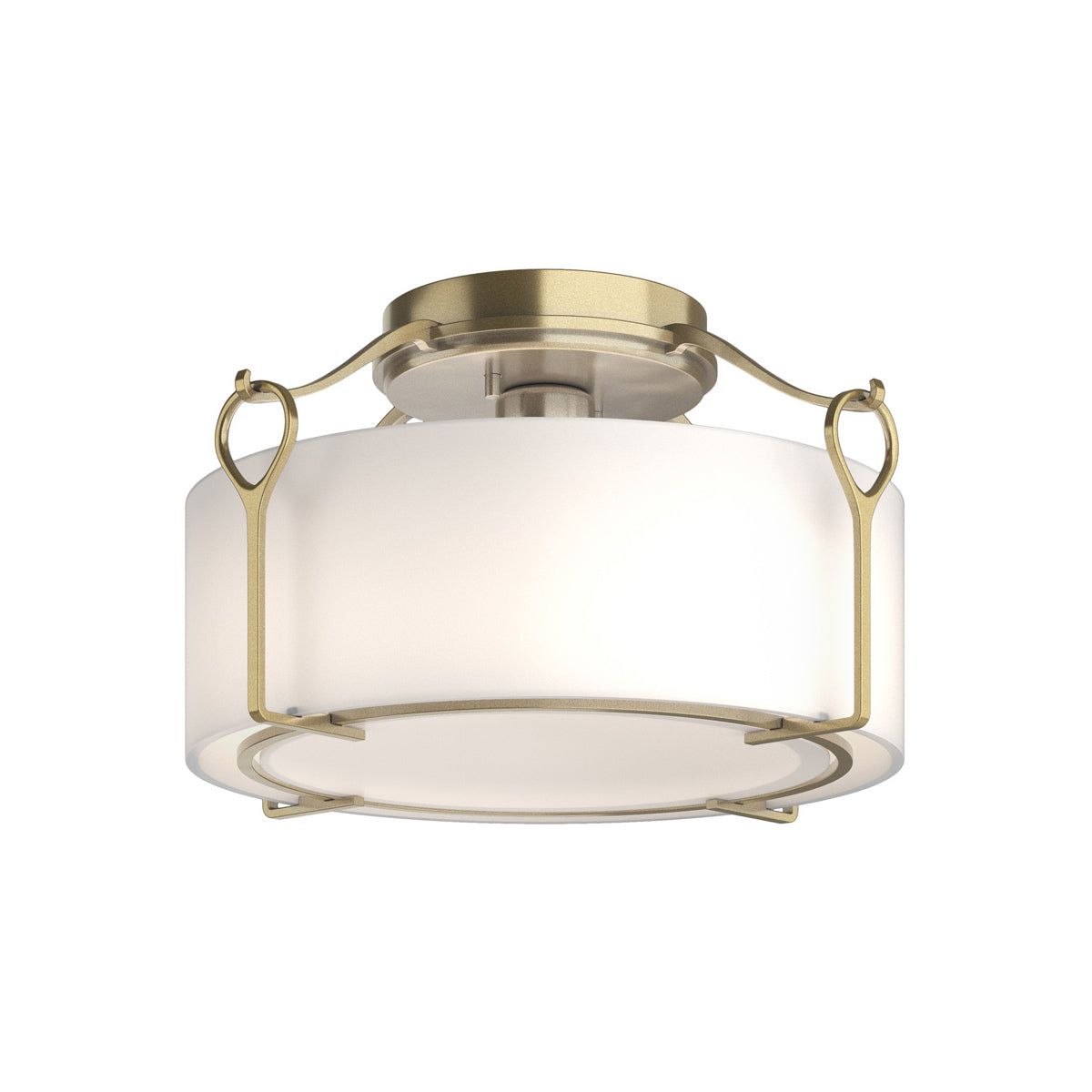 Bow Drum Semi Flush Mount Ceiling Light in Modern Brass/Opal Glass (Medium).