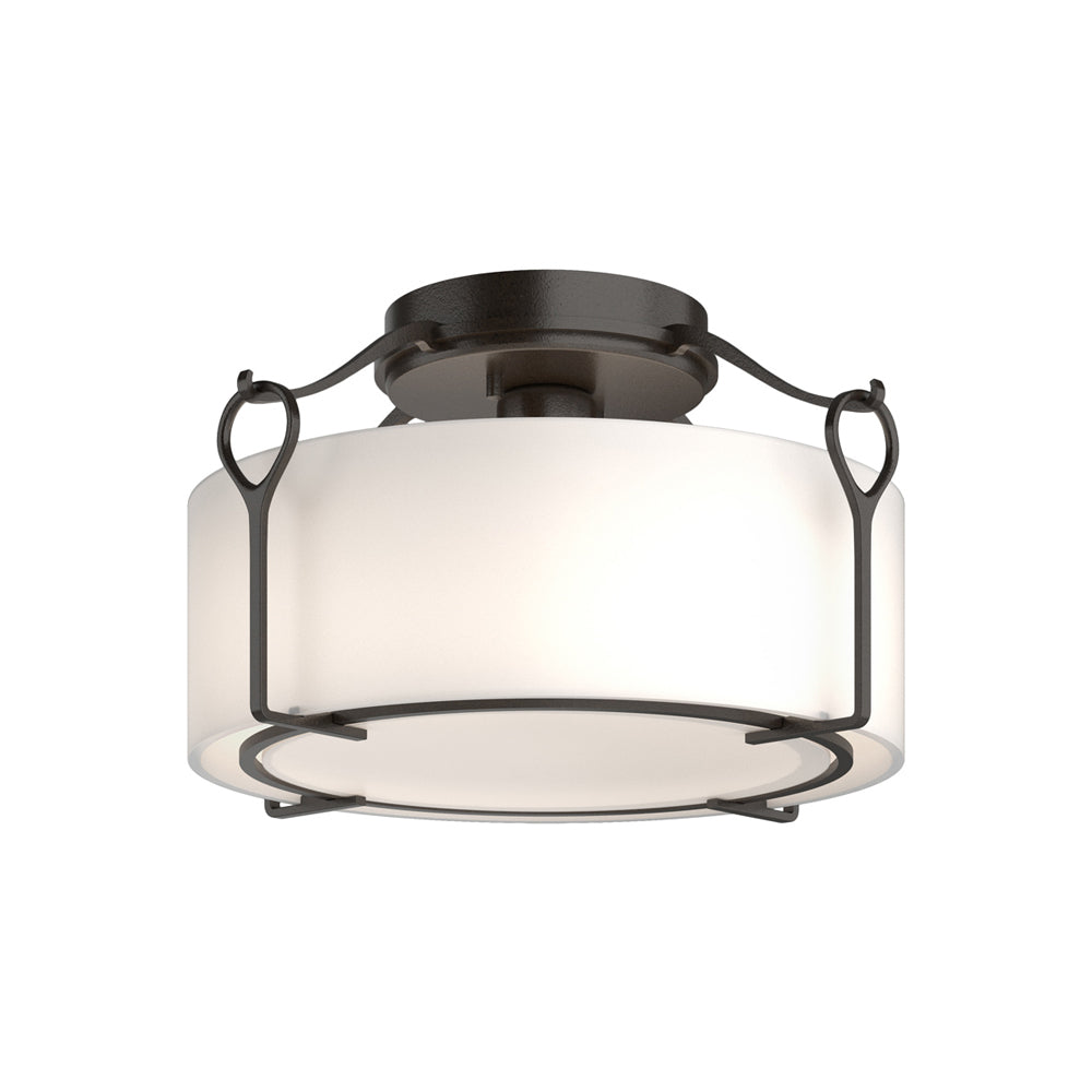 Bow Drum Semi Flush Mount Ceiling Light in Oil Rubbed Bronze/Opal Glass (Medium).