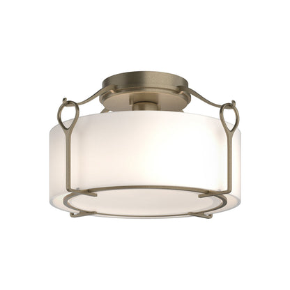 Bow Drum Semi Flush Mount Ceiling Light in Soft Gold/Opal Glass (Medium).
