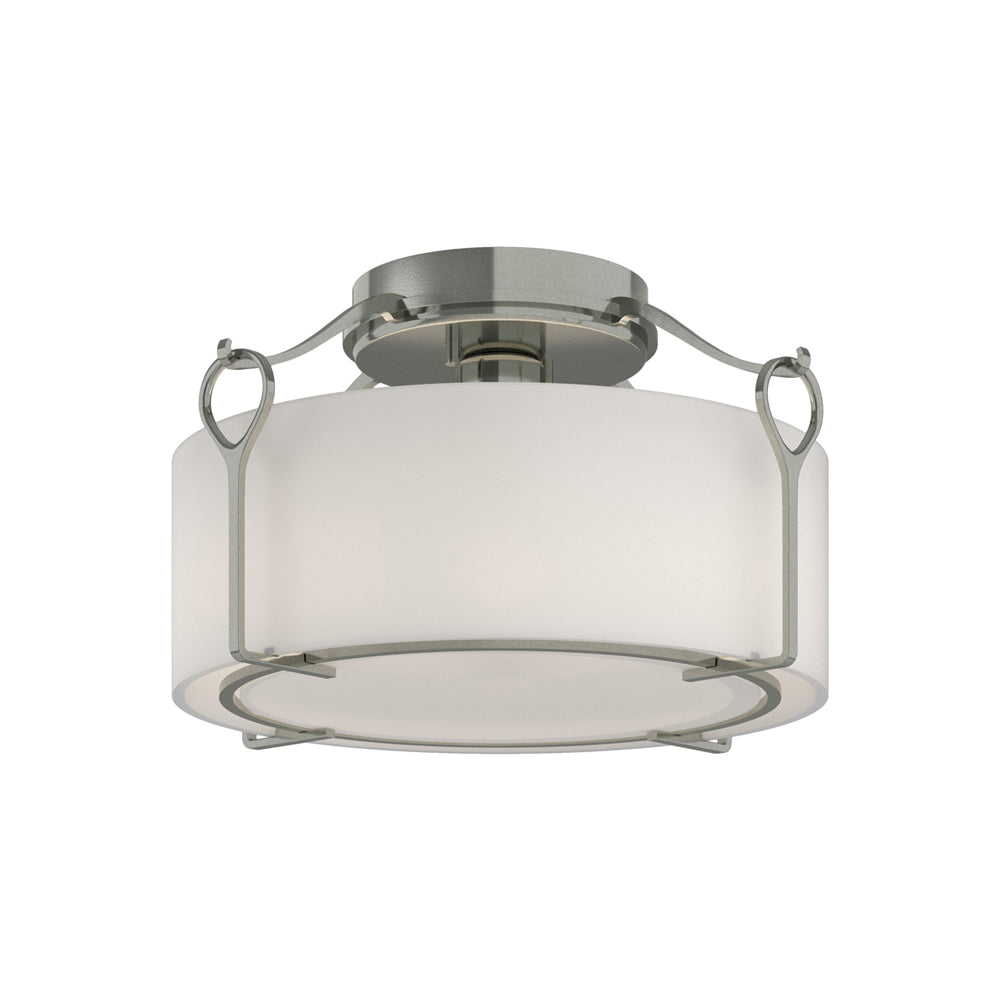 Bow Drum Semi Flush Mount Ceiling Light in Sterling/Opal Glass (Medium).