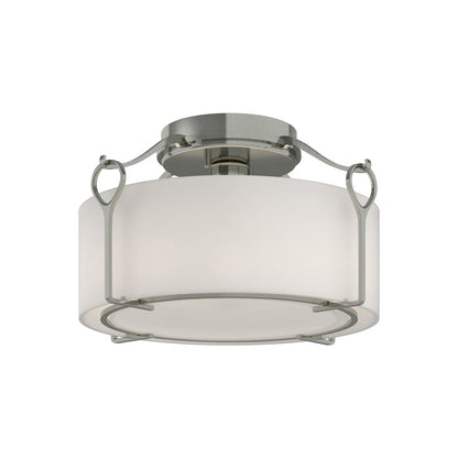 Bow Drum Semi Flush Mount Ceiling Light in Sterling/Opal Glass (Medium).