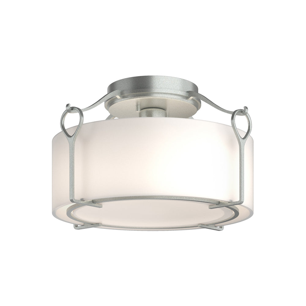 Bow Drum Semi Flush Mount Ceiling Light in Vintage Platinum/Opal Glass (Medium).