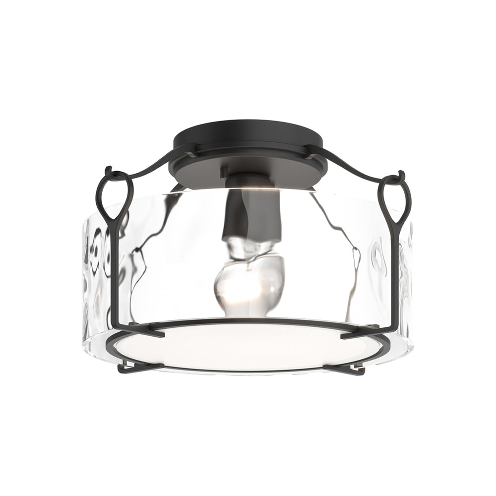 Bow Drum Semi Flush Mount Ceiling Light in Black/Water Glass (Medium).