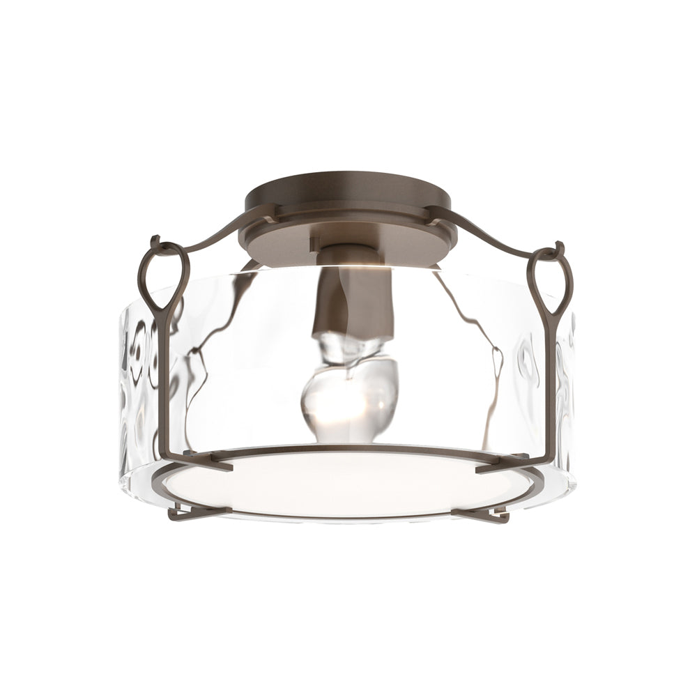 Bow Drum Semi Flush Mount Ceiling Light in Bronze/Water Glass (Medium).