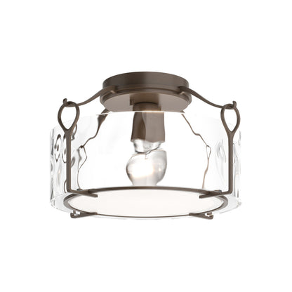 Bow Drum Semi Flush Mount Ceiling Light in Bronze/Water Glass (Medium).