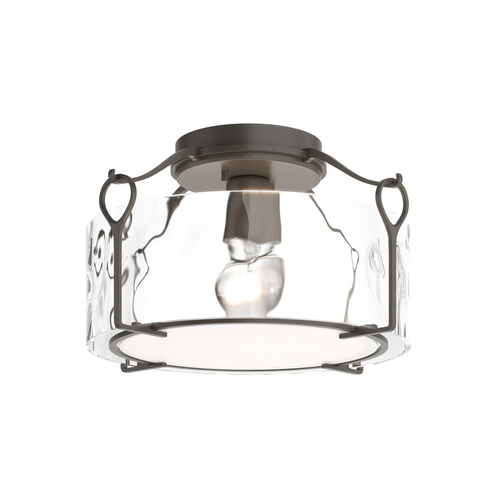 Bow Drum Semi Flush Mount Ceiling Light in Dark Smoke/Water Glass (Medium).