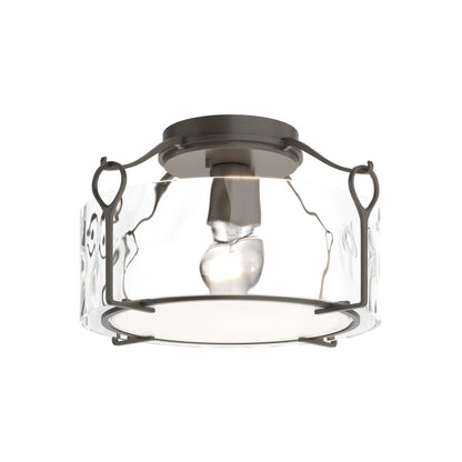 Bow Drum Semi Flush Mount Ceiling Light in Dark Smoke/Water Glass (Medium).