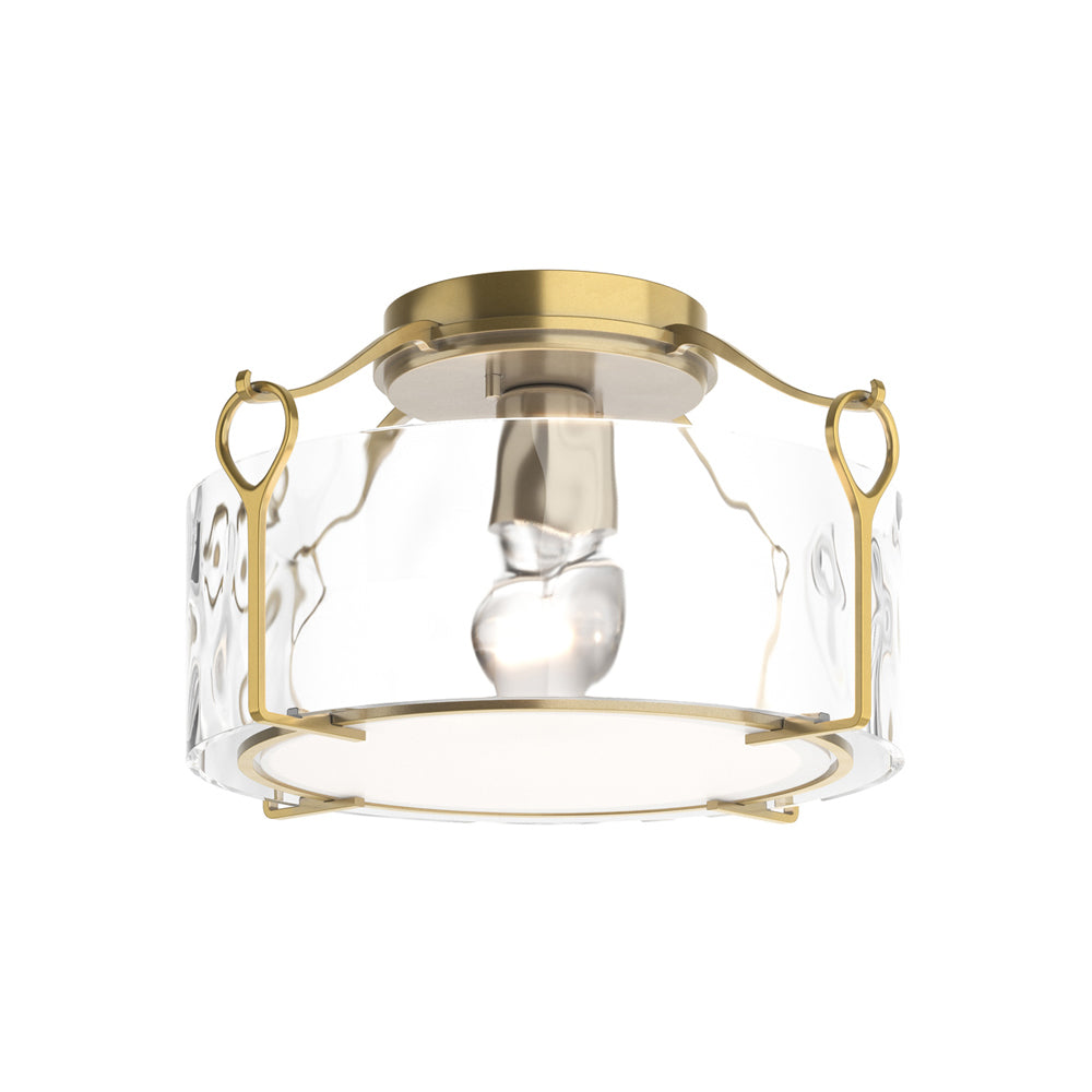 Bow Drum Semi Flush Mount Ceiling Light in Modern Brass/Water Glass (Medium).