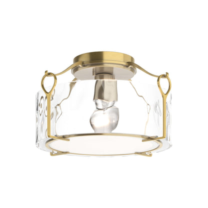 Bow Drum Semi Flush Mount Ceiling Light in Modern Brass/Water Glass (Medium).