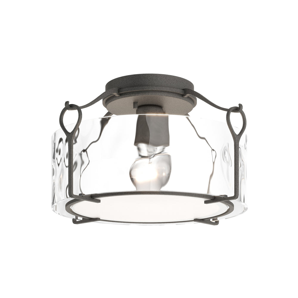 Bow Drum Semi Flush Mount Ceiling Light in Natural Iron/Water Glass (Medium).