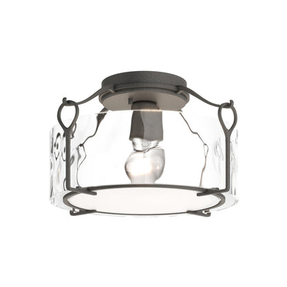 Bow Drum Semi Flush Mount Ceiling Light in Natural Iron/Water Glass (Medium).