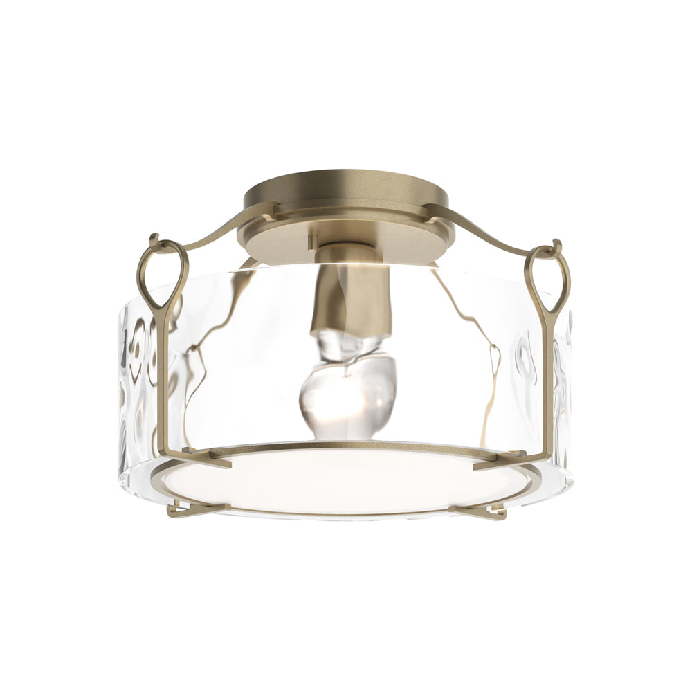 Bow Drum Semi Flush Mount Ceiling Light in Soft Gold/Water Glass (Medium).