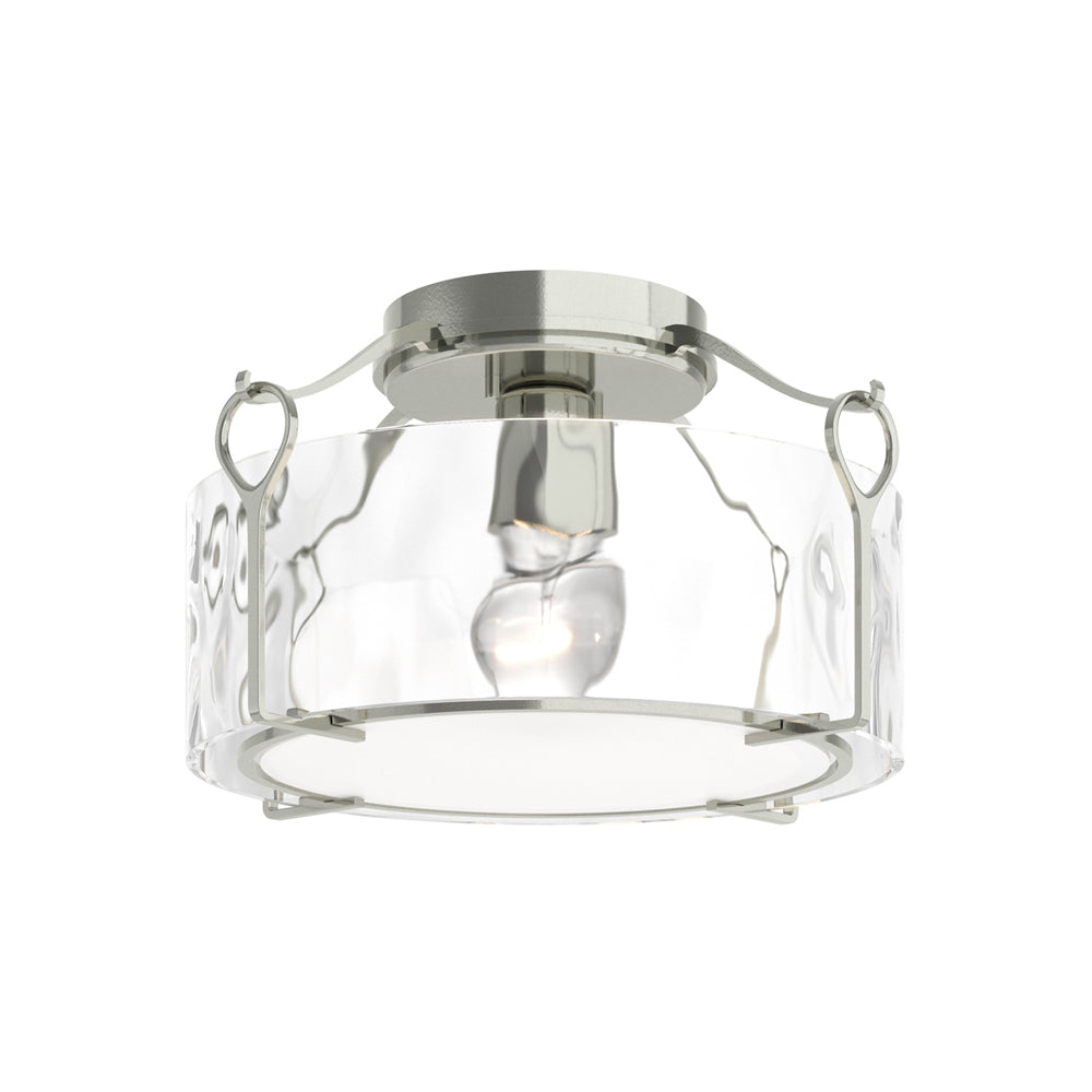 Bow Drum Semi Flush Mount Ceiling Light in Sterling/Water Glass (Medium).
