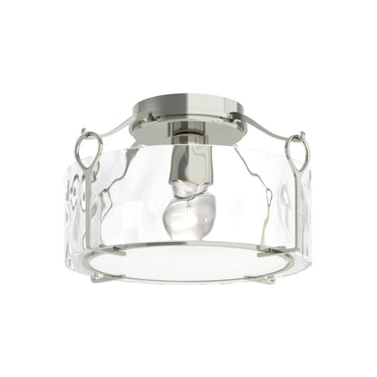 Bow Drum Semi Flush Mount Ceiling Light in Sterling/Water Glass (Medium).
