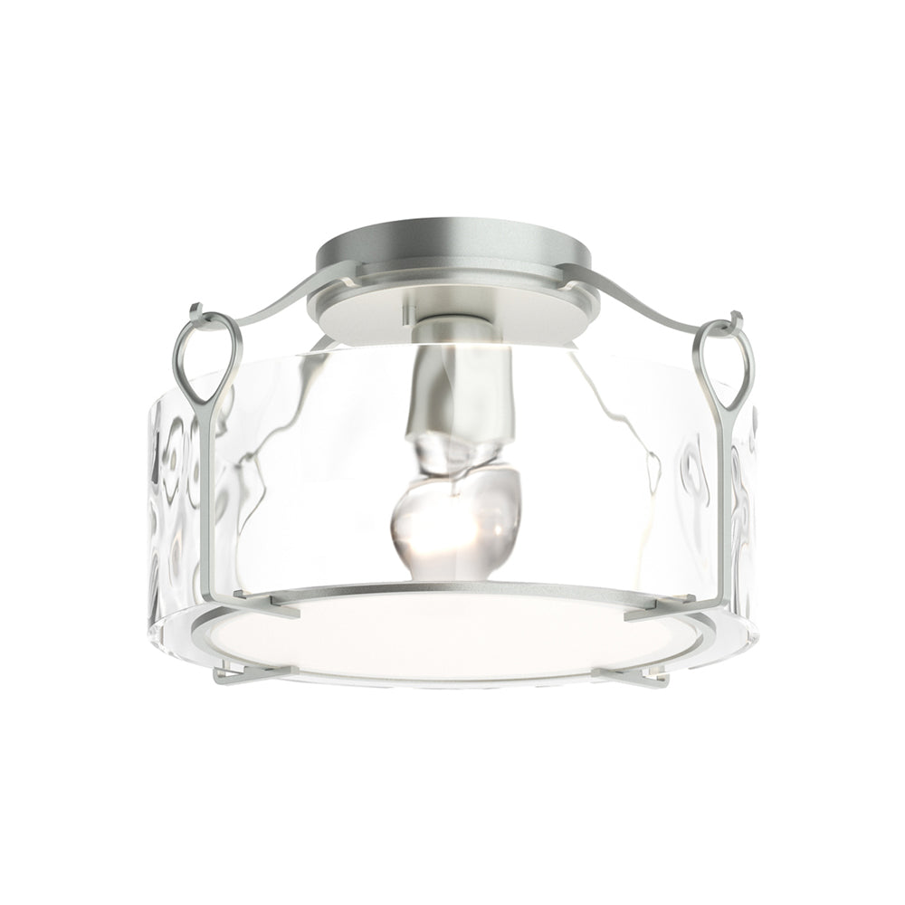Bow Drum Semi Flush Mount Ceiling Light in Vintage Platinum/Water Glass (Medium).